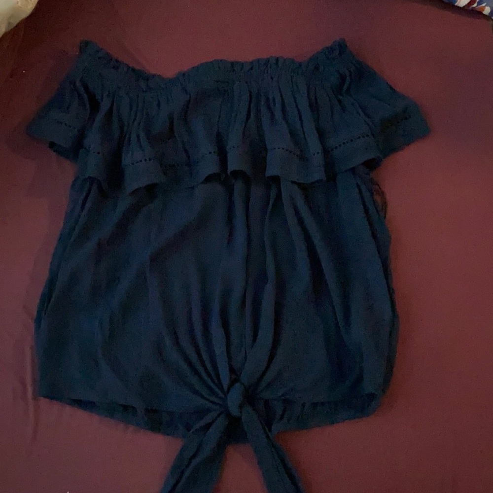XS Dex clothing off the shoulder tie in the front top in navy blue